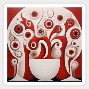 Red and White Abstract Flowers in a White Vase Sticker